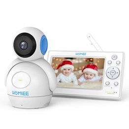 Video Babyphone,HOMIEE 2.0 Babyphone 360°Baby Kamera,5 Zoll LCD Monitor und 300m 2,4GWireless Verbindung, Ton und Temperaturalarm, Nachtsicht, Wiegenlied und Zweiwege Audio, Upgrade Version - 1